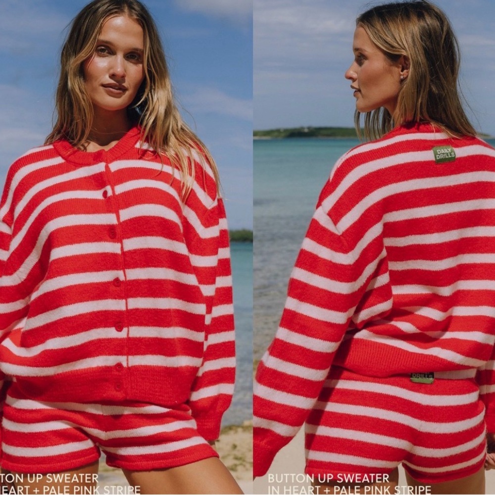 Daily Drills Button Up Striped Sweater